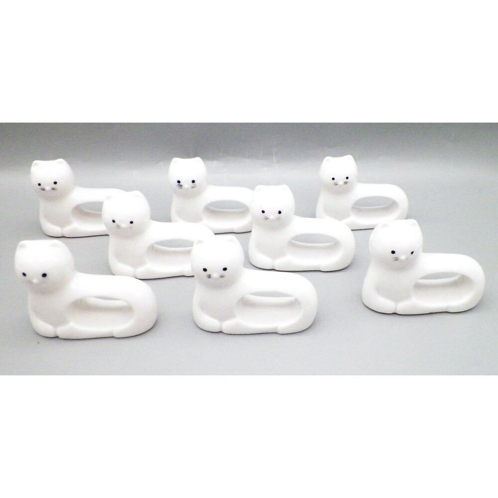 Vintage Shafford Porcelain White Cat Kitten Napkin Rings Set of 8